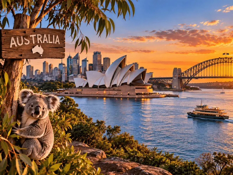 Sydney Opera House and Harbour Bridge at sunset 🇦🇺