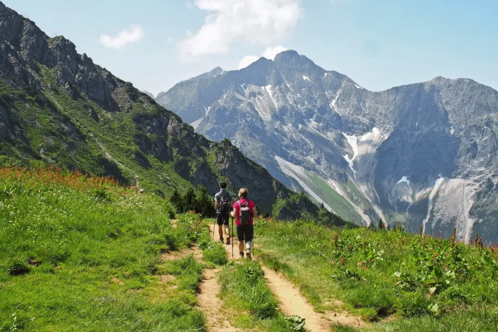 French Alps mountains and alpine village