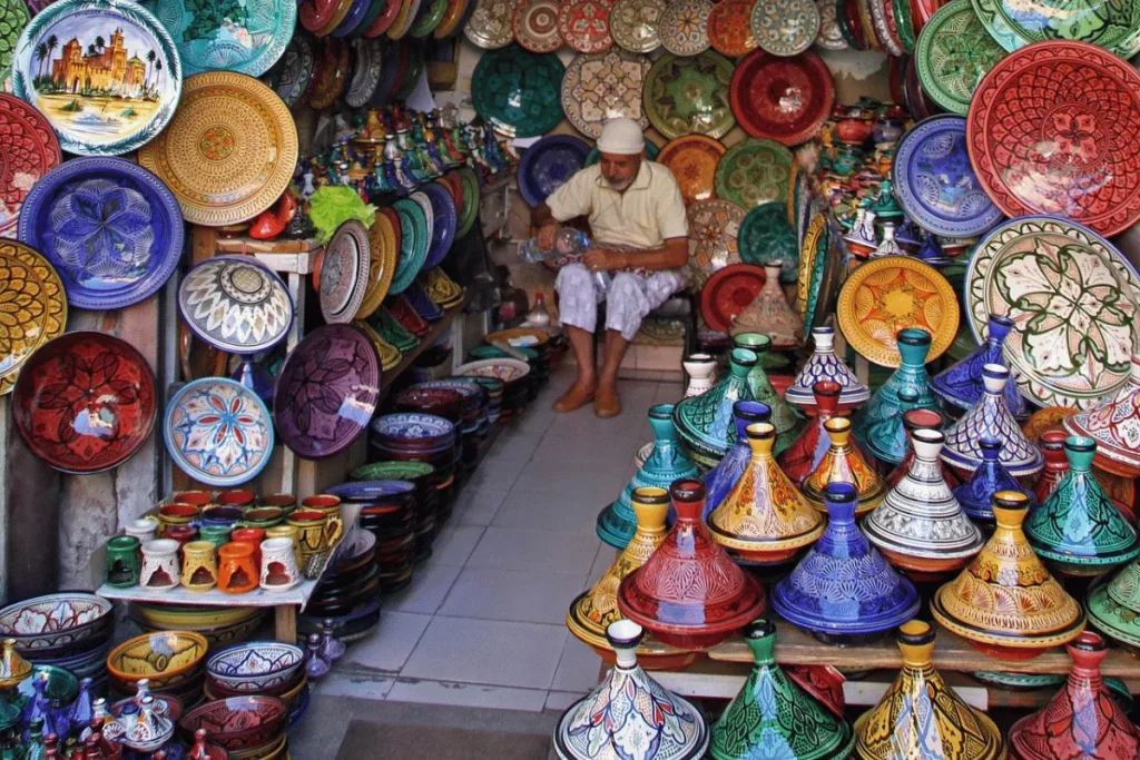 Colorful traditional souks in the Marrakech medina