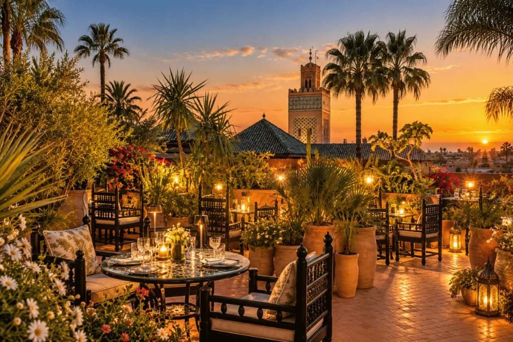 Rooftop terrace and heated pool at La Sultana Marrakech in the historic Kasbah district.