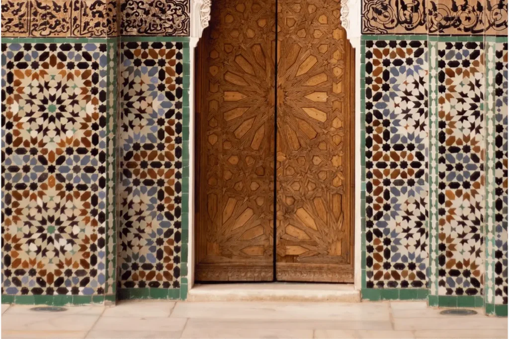 Traditional riad entrance in a narrow Marrakech medina alley