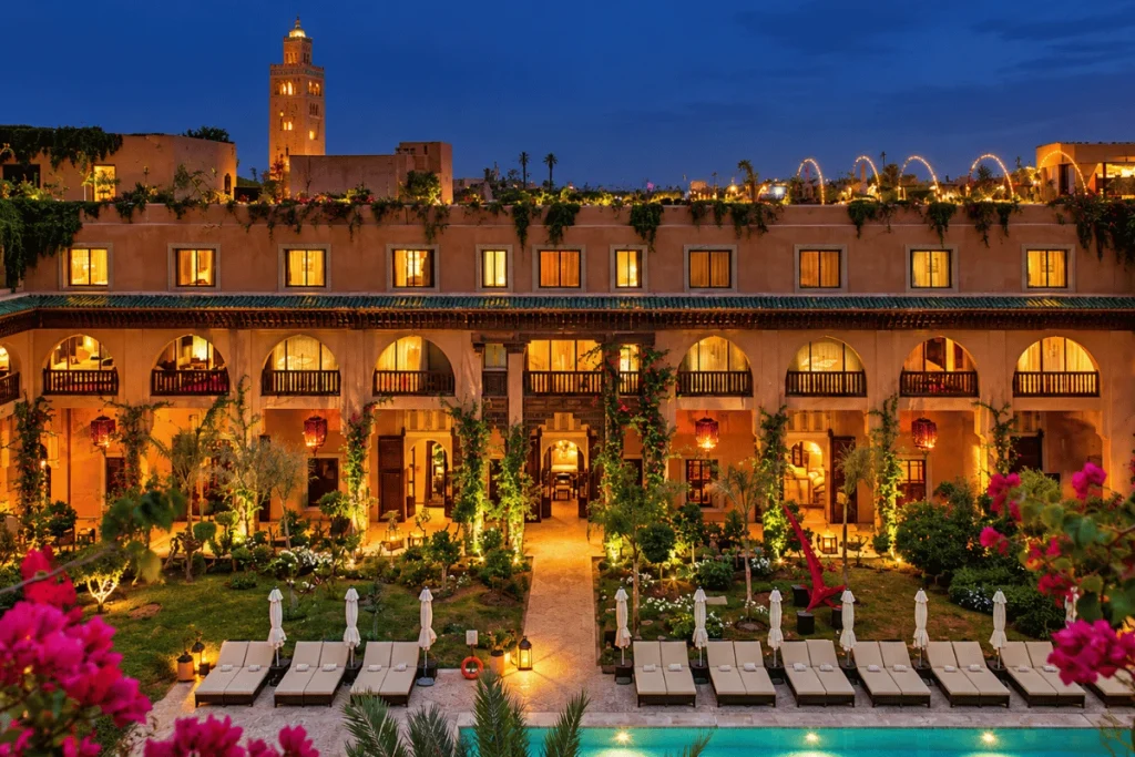 Swimming pool in the courtyard of Les Jardins de la Koutoubia hotel near Jemaa el-Fnaa in Marrakech.