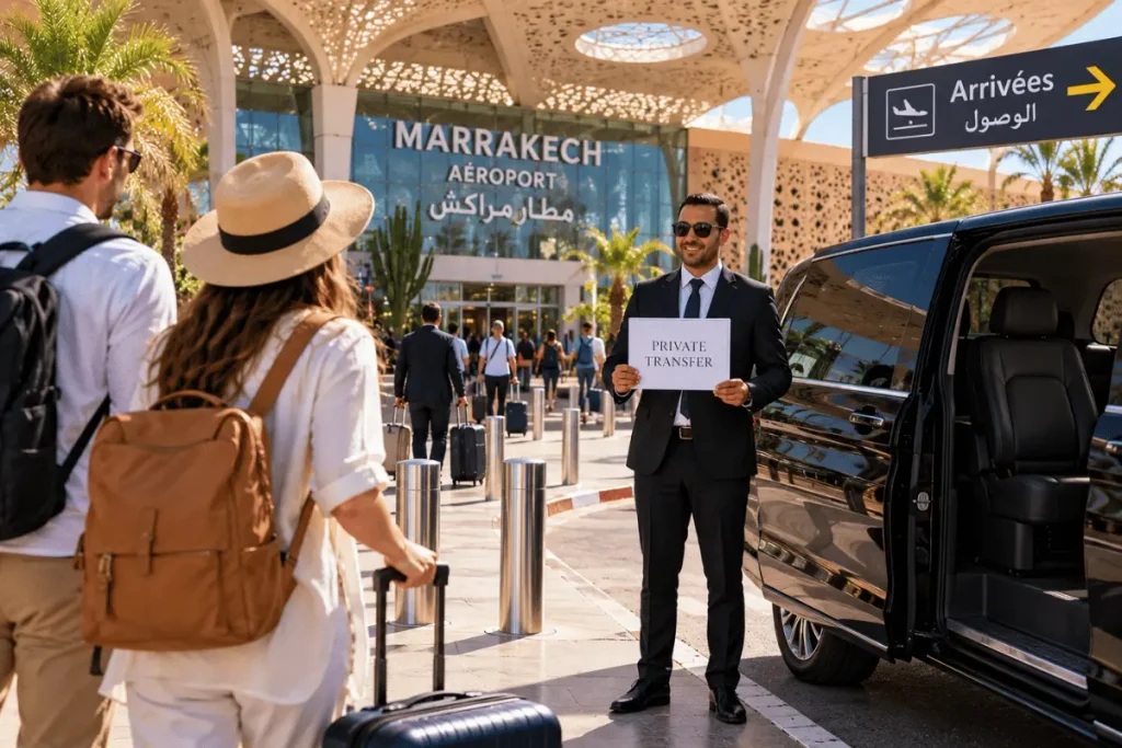 Private transfer driver waiting for passengers at Marrakech airport